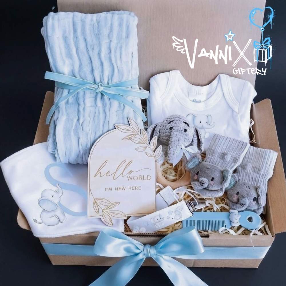 baby blue elephant gift box vannix giftery