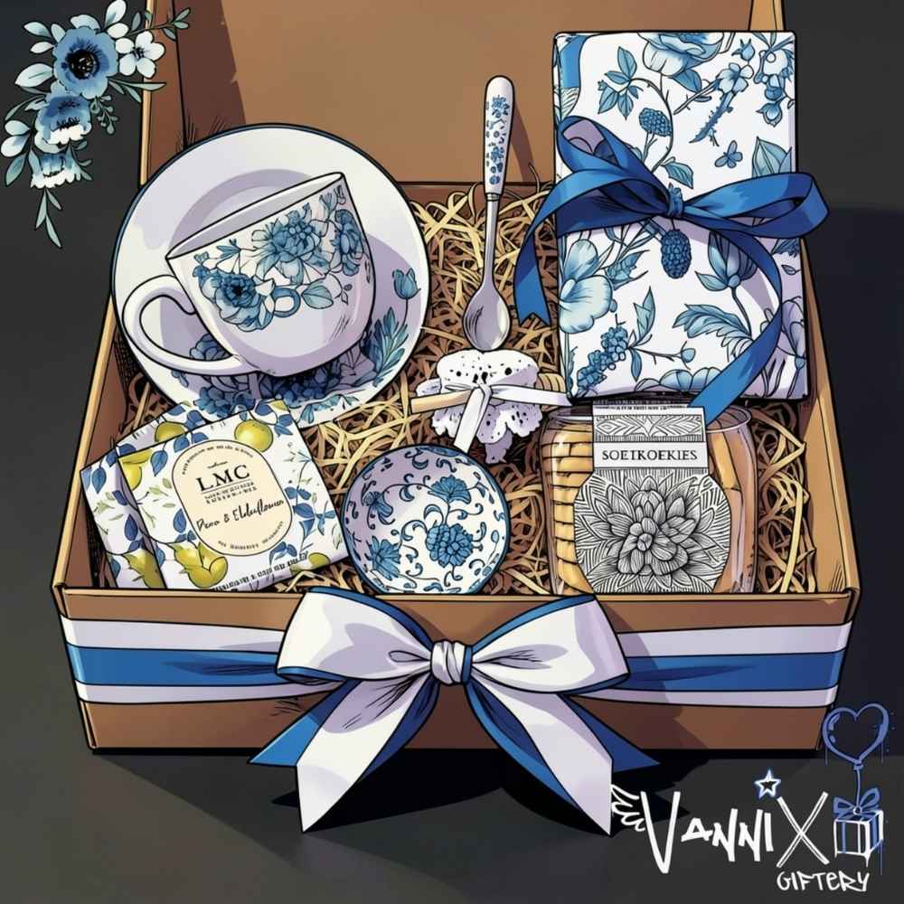 blooming blue brew high tea floral gift box vannix giftery animation