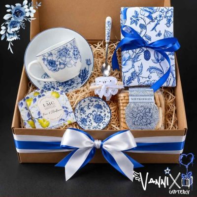 blue blooming brew high tea floral gift box vannix giftery