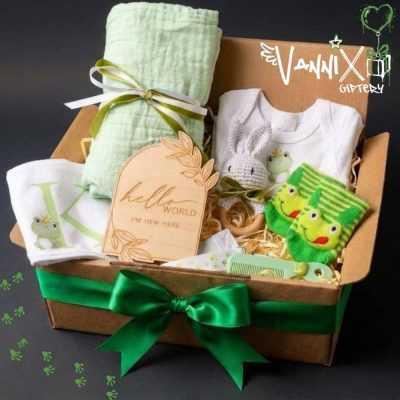 green baby gift box frog vannix giftery