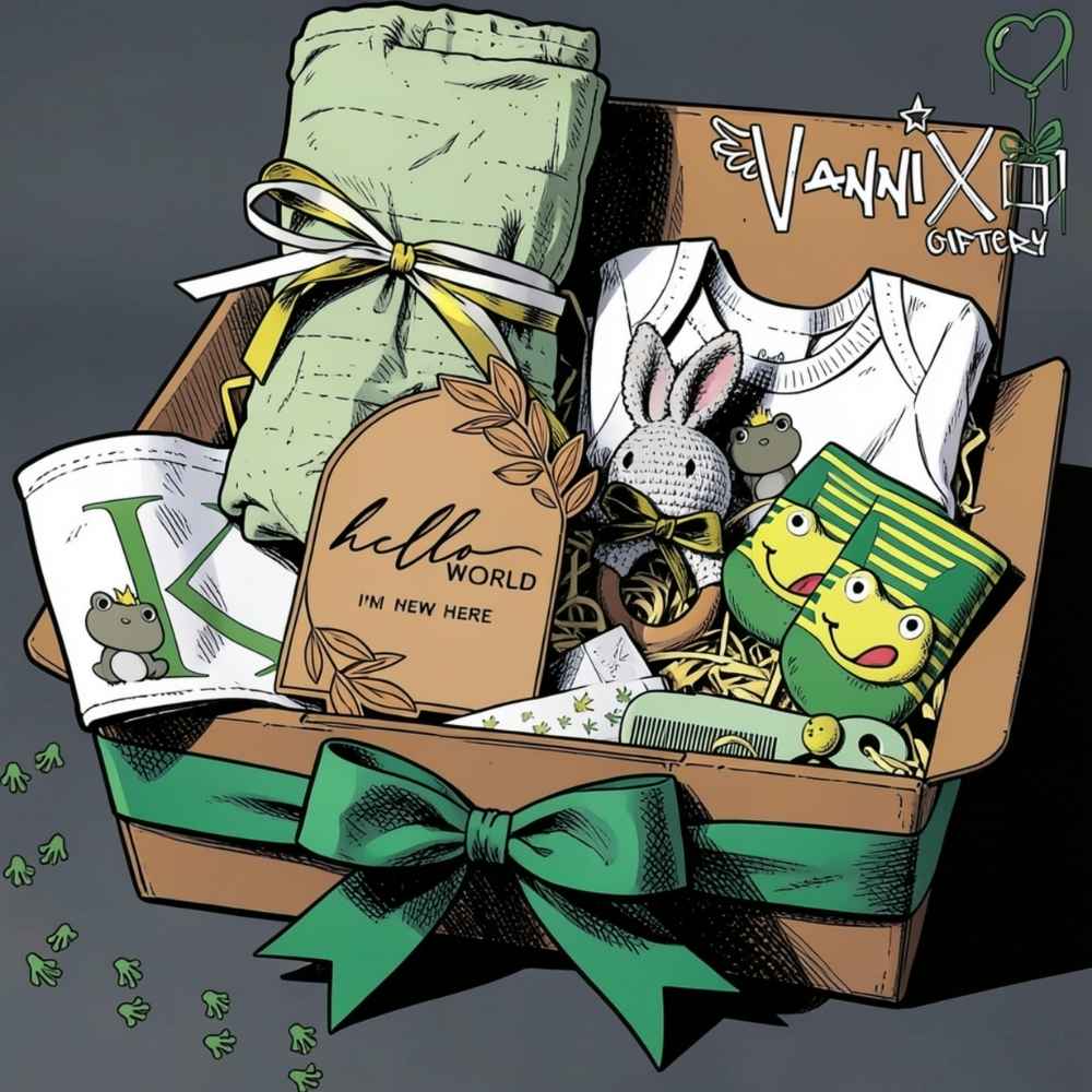 green baby gift box frog vannix giftery animation