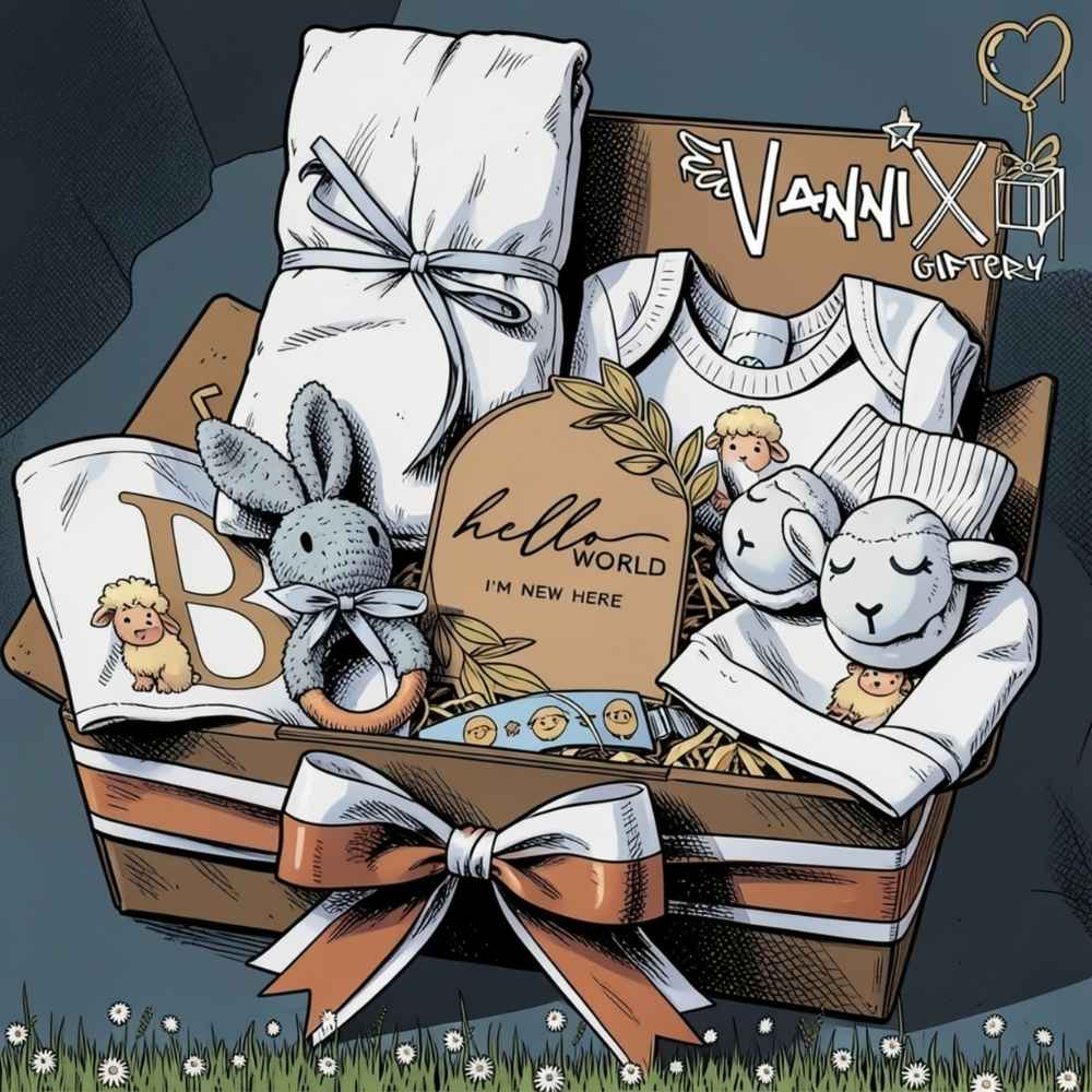 neutral white little lamb baby box vannix giftery animation