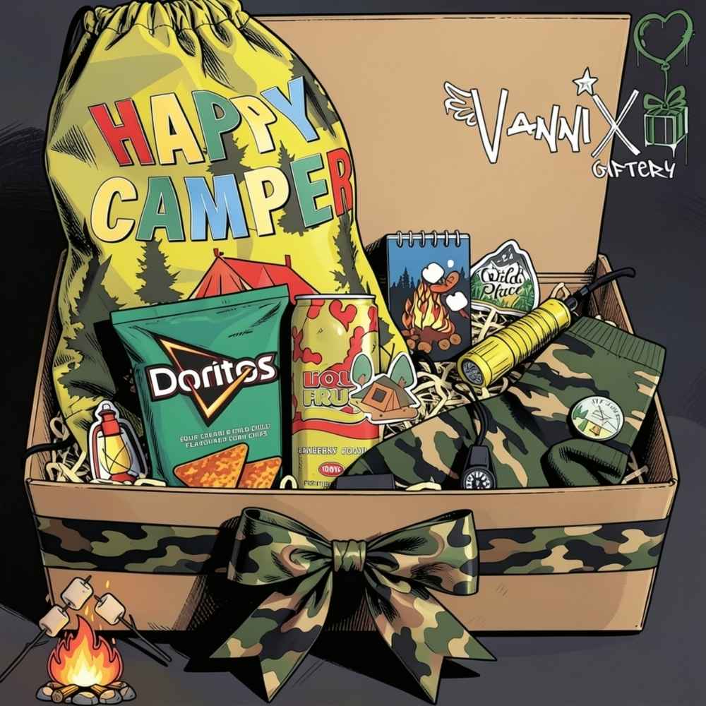 happy camper unisex kids camping giftbox vannix giftery animation