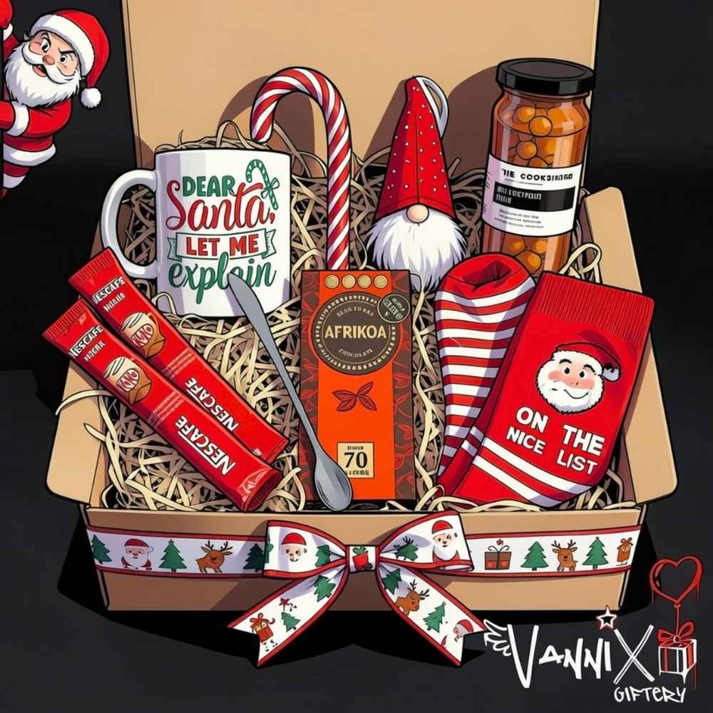 mug, mistletoe & munchies christmas gift box vannix giftery animation